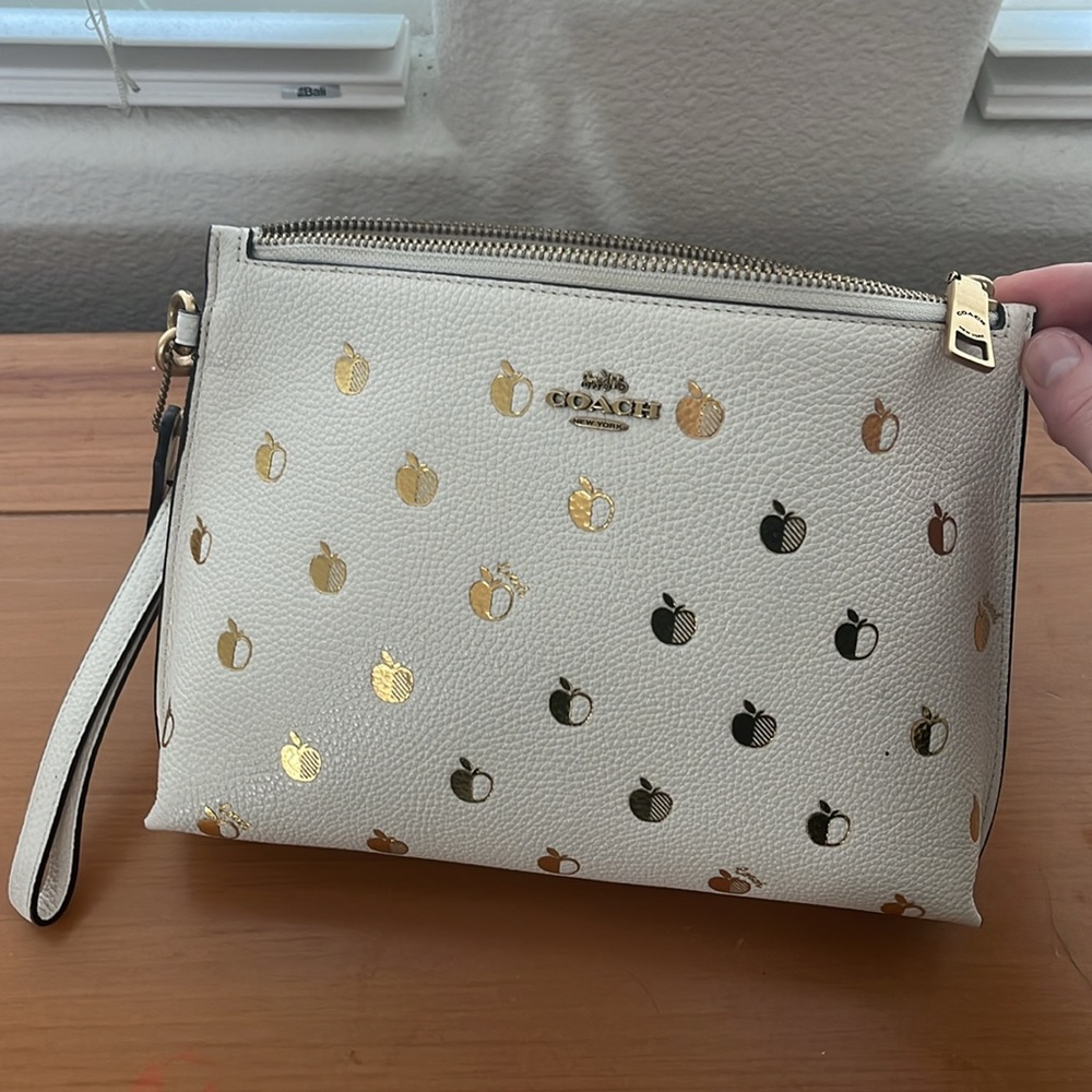 Coach Wristlet with White and Gold Apple Details